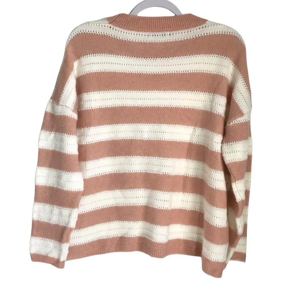 FRNCH Paris  Long Sleeve Pullover Sweater Crew Neck Striped White/Tan SZ S/M